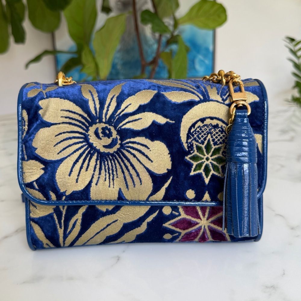 Tory Burch Fleming Cosmic Floral Small Convertible Shoulder Crossbody Bag Blue